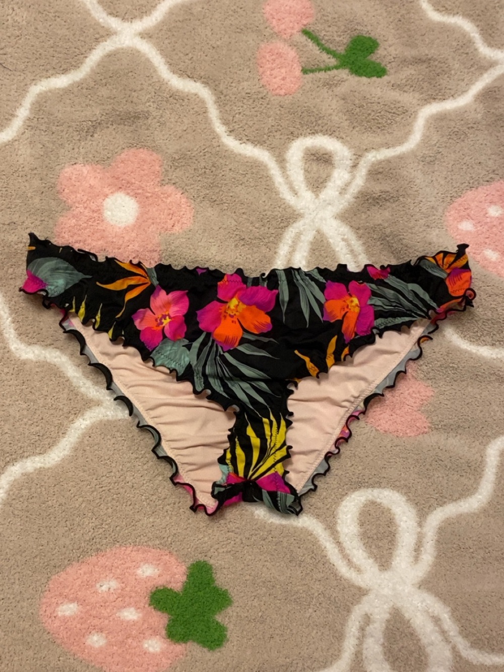 Shade & Shore Tropical Print ruffle edge bikini bottom